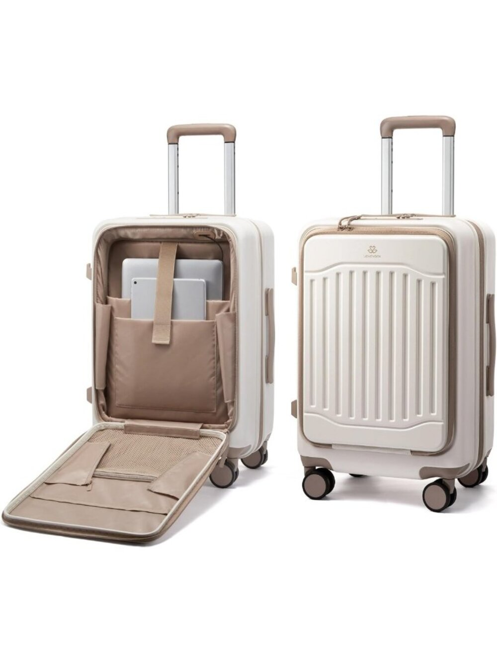 Expandable Hard Shell Carry-On Luggage with Spinner Wheels & USB Port, Beige